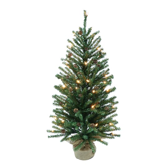 6 Pack: 4ft. Pre-Lit Fir Artificial Christmas Tree in Burlap Base, Clear Lights
